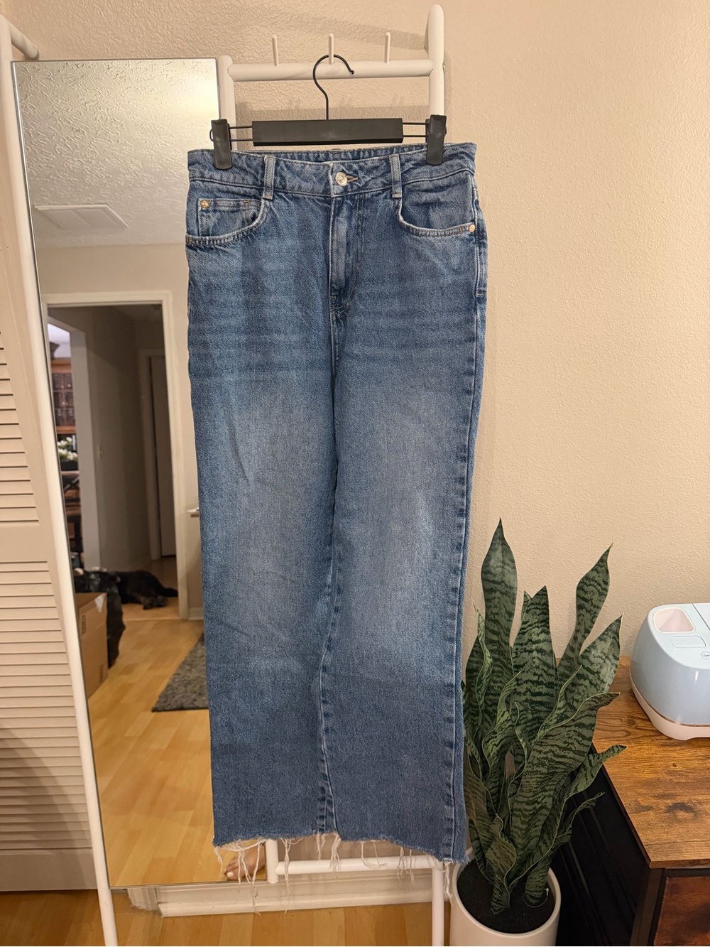 Zara Women's Straight Leg Jeans in Medium Blue Wash